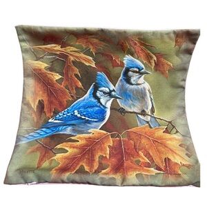 Danbury Mint Blue Birds In Fall Pillow Cover Sz 14.5